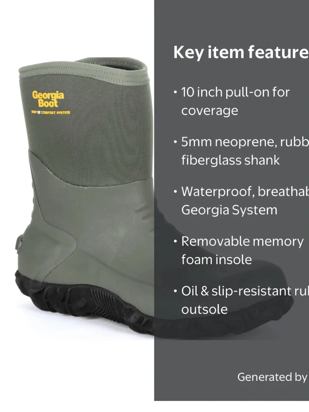 Georgia Boot Olive Green Neoprene Waterproof Slip-On Boot
